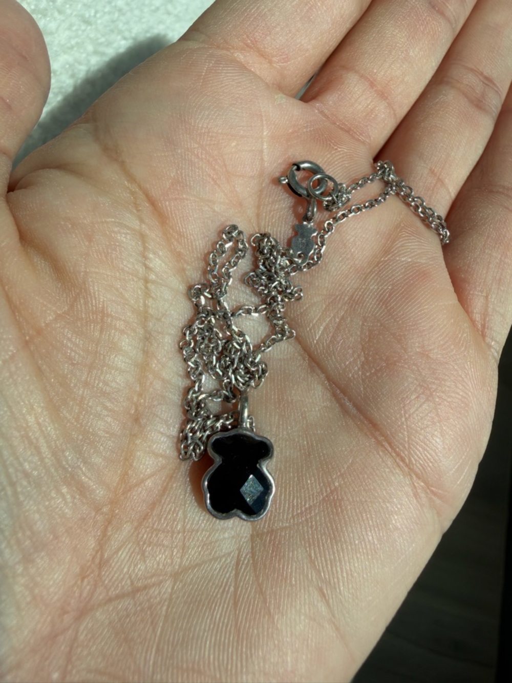 Tous 925 Silver Necklace with Onix Bear Pendant